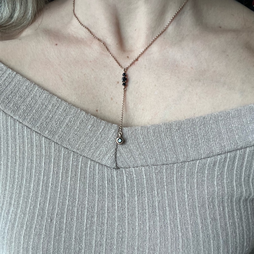 Leah Alexandra drop brass plated onyx necklace & matching stud earrings